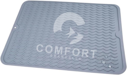 Silicone Dish Drying Mat for Kitchen Counter, Heat Resistant Dish Drainer, Easy to Clean Eco-Friendly Sink Liner, Non-Slip Drawer & Countertop Liner (16 x 12, Gray)